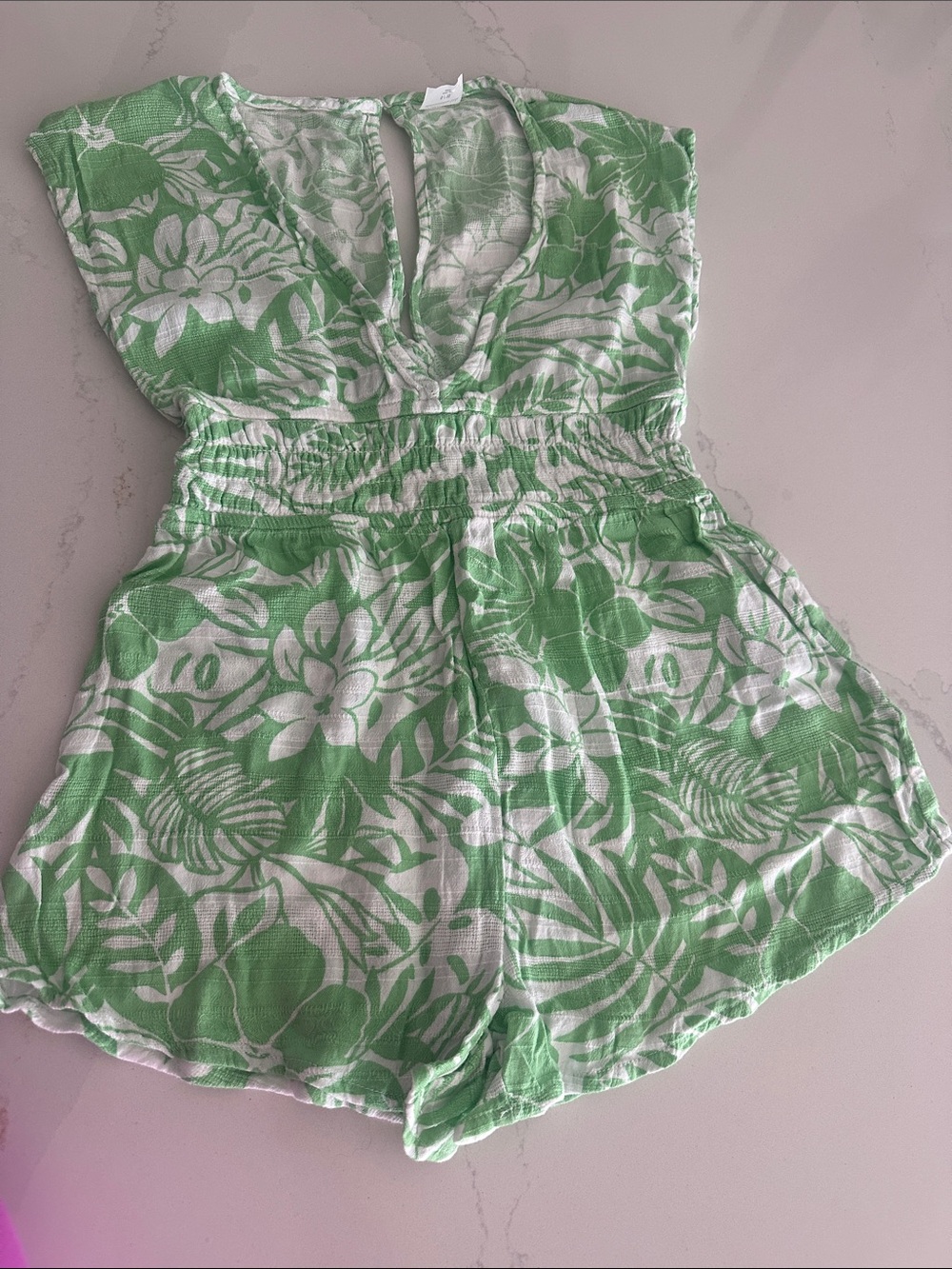 Abercrombie Kids Green and White Tropical v neck romper light airy cotton blend